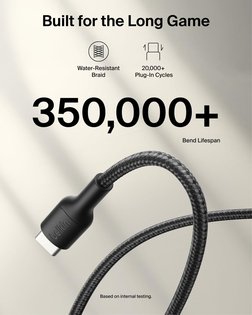 Belkin Gaming USB-C to USB-C Cable 60W (6.6ft), Braided Type C Charger Fast Charging for Nintendo Switch 2, iPhone 16, iPhone 15, iPad, MacBook Air, Chromebook, Samsung Galaxy S25 Ultra, etc. - Black
