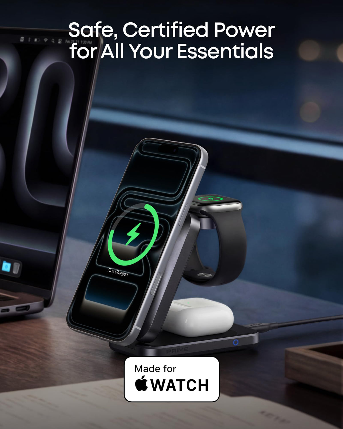 Anker Prime 3‑in‑1 Wireless Charger, Qi2‑Certified 25W, MagSafe‑Compatible