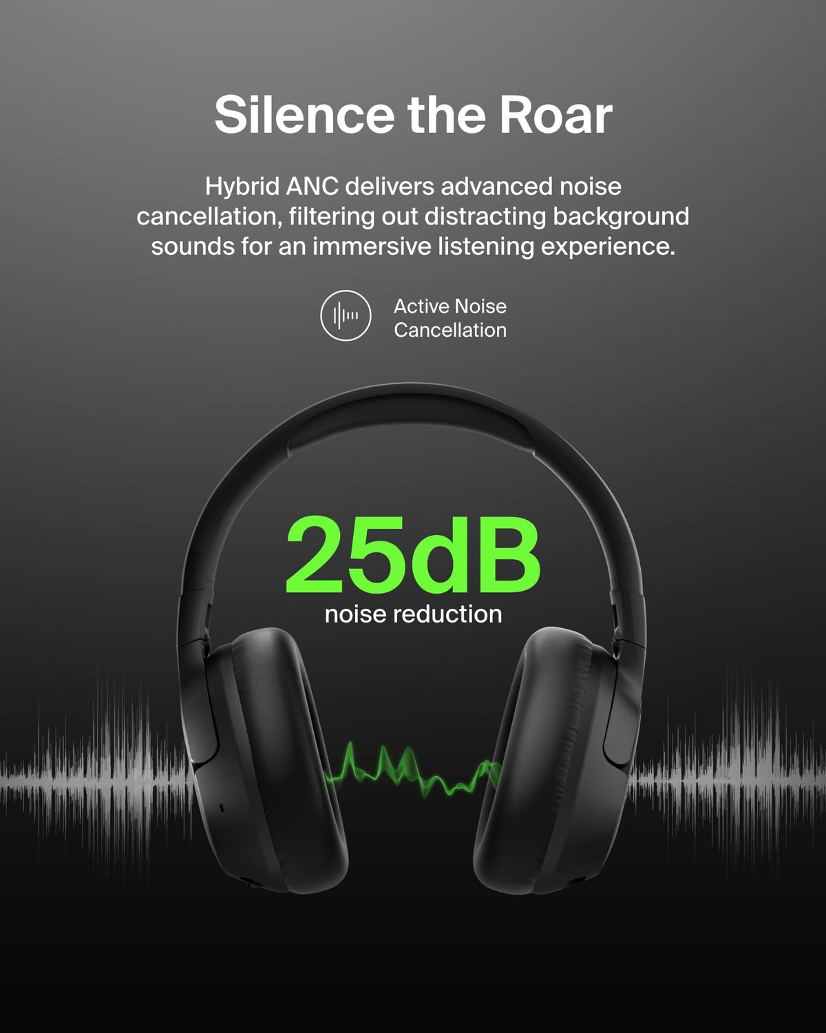 Belkin SoundForm Isolate Noise-Cancelling Wireless Headphones, over ear headphones with mic, Bluetooth headphones with 60H playtime, deep bass, CloudCushion ear cups for travel, home, office - Black