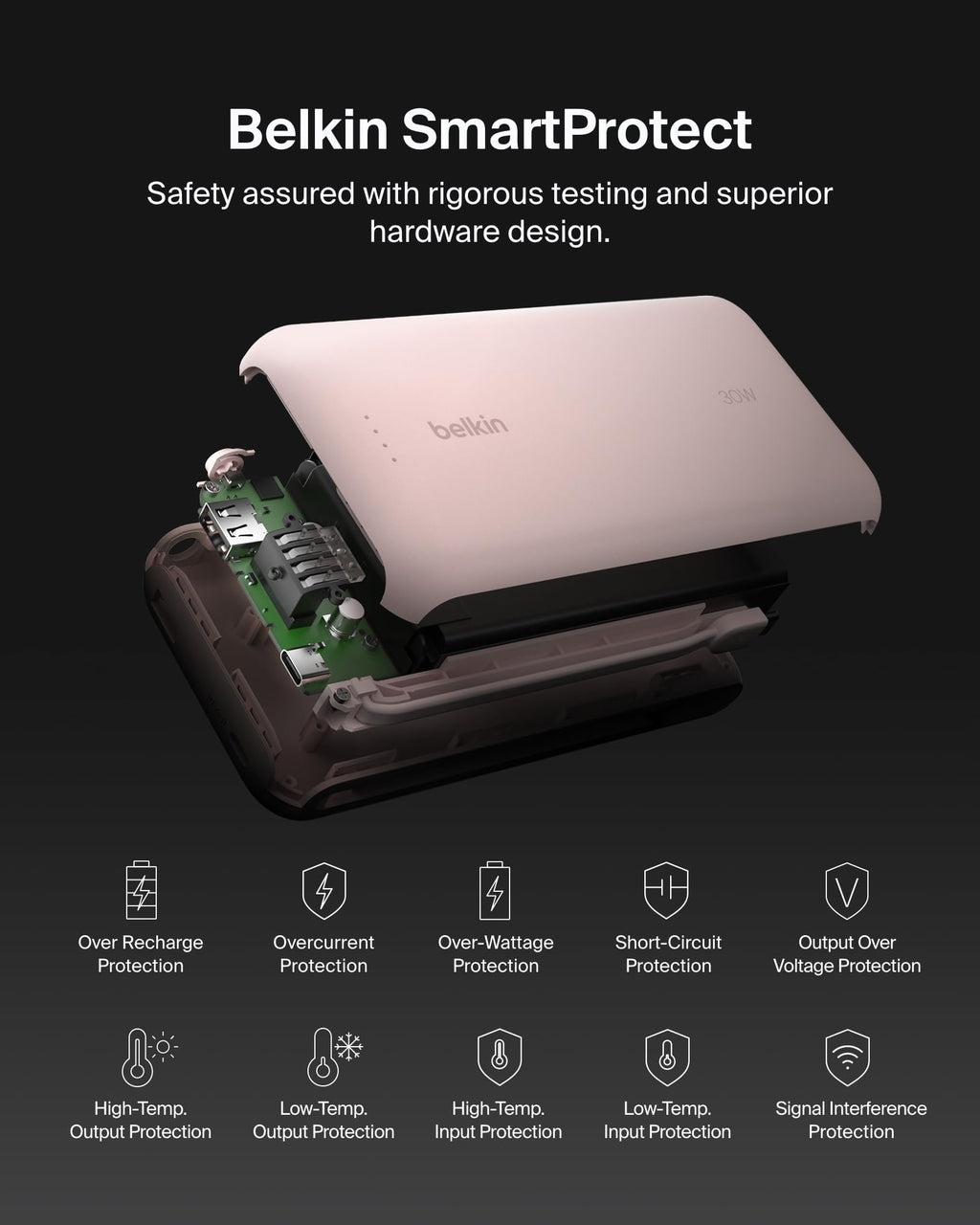 Belkin BoostCharge 20000mAh Power Bank with Integrated USB-C Cable - Pink