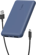 Belkin 10000mAh portable power bank, 10K USB-C portable charger with 1 USB-C port and 2 USB-A ports, battery pack for up to 15W charging for iPhone, Samsung Galaxy, AirPods, iPad, and more - Blue