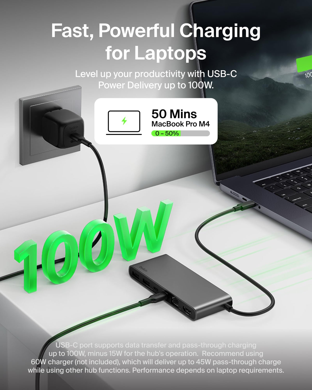 Belkin Connect 8-Port USB C Hub, Supports Display w/Resolutions up to 4K@60Hz - Works with Mac, Windows, and Chromebook - 100W PD w/ 10Gbps Data Transfer Speeds & 2.5Gbps Ethernet - Grey