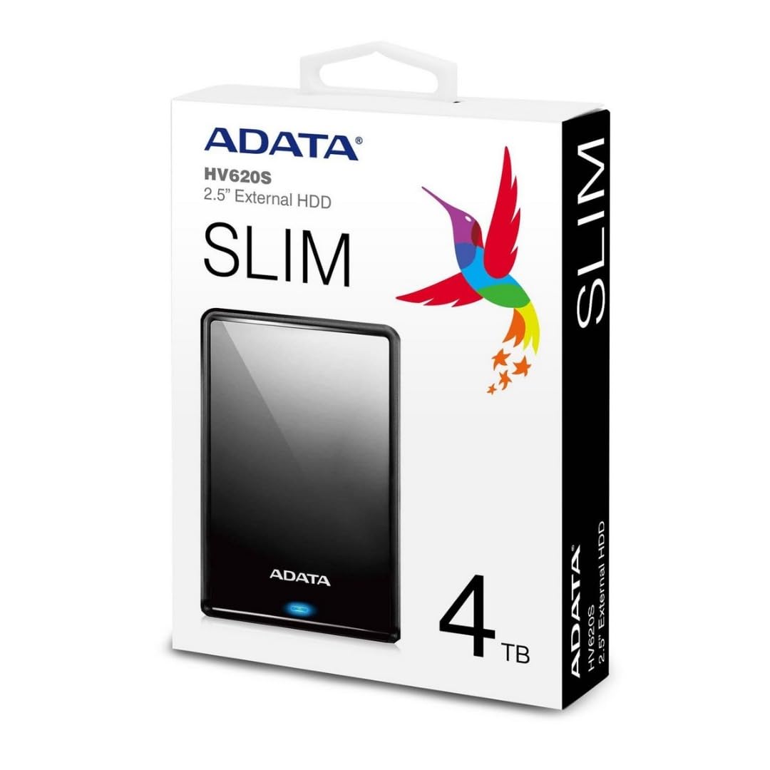 ADATA HV620S 4TB, Slim External Hard Drive, 2.5", USB 3.2 Gen1, 11.5mm Thick, Black - AHV620S-4TU31-CBK (work with PS5/XBOX)