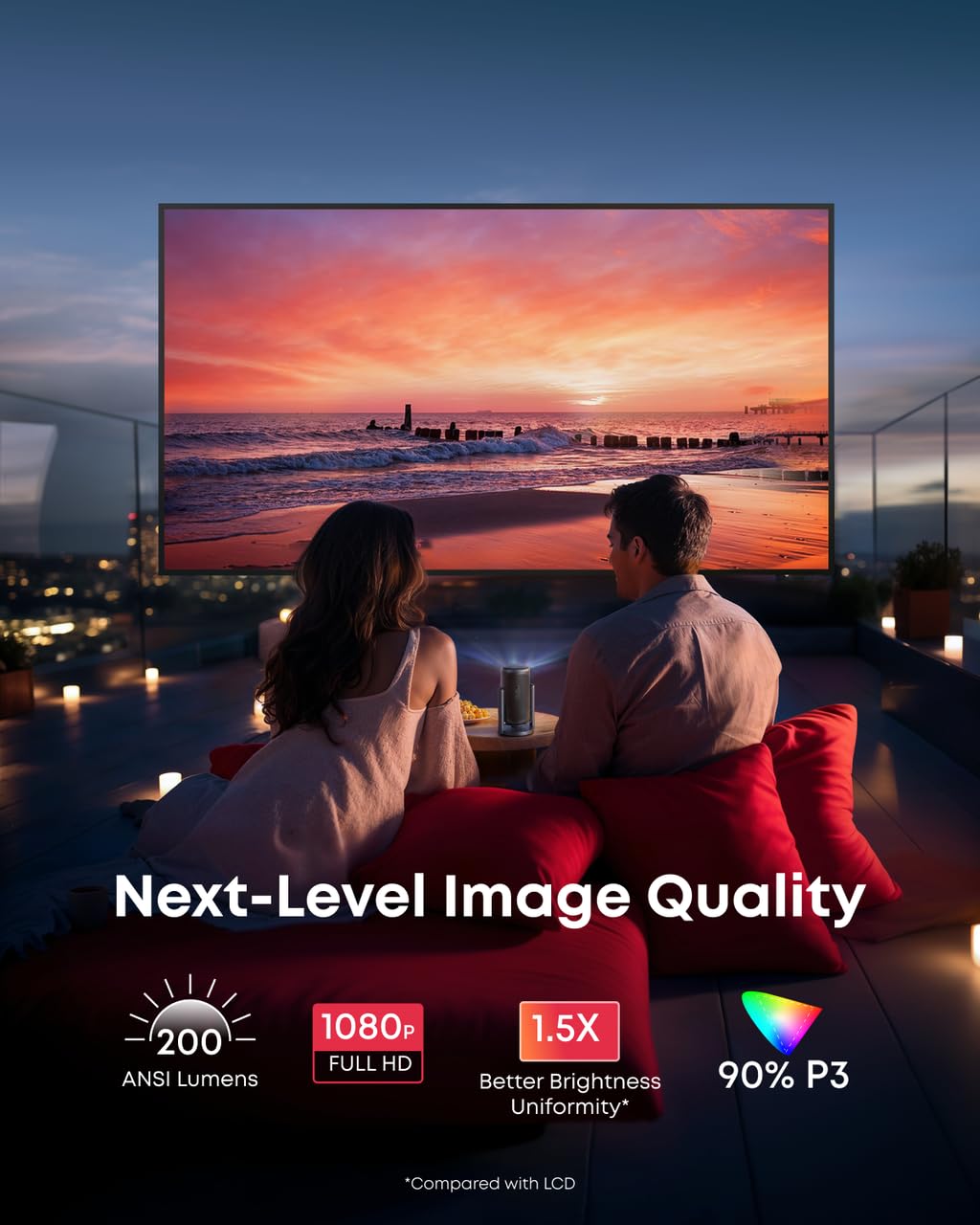 NEBULA Capsule 3 1080p Mini Projector with Stand, Official Google TV & Built-In Netflix, 200 ANSI-Lumen, Dolby Digital, 120-Inch Display, Built-in Battery with 2.5 Hours of Playtime