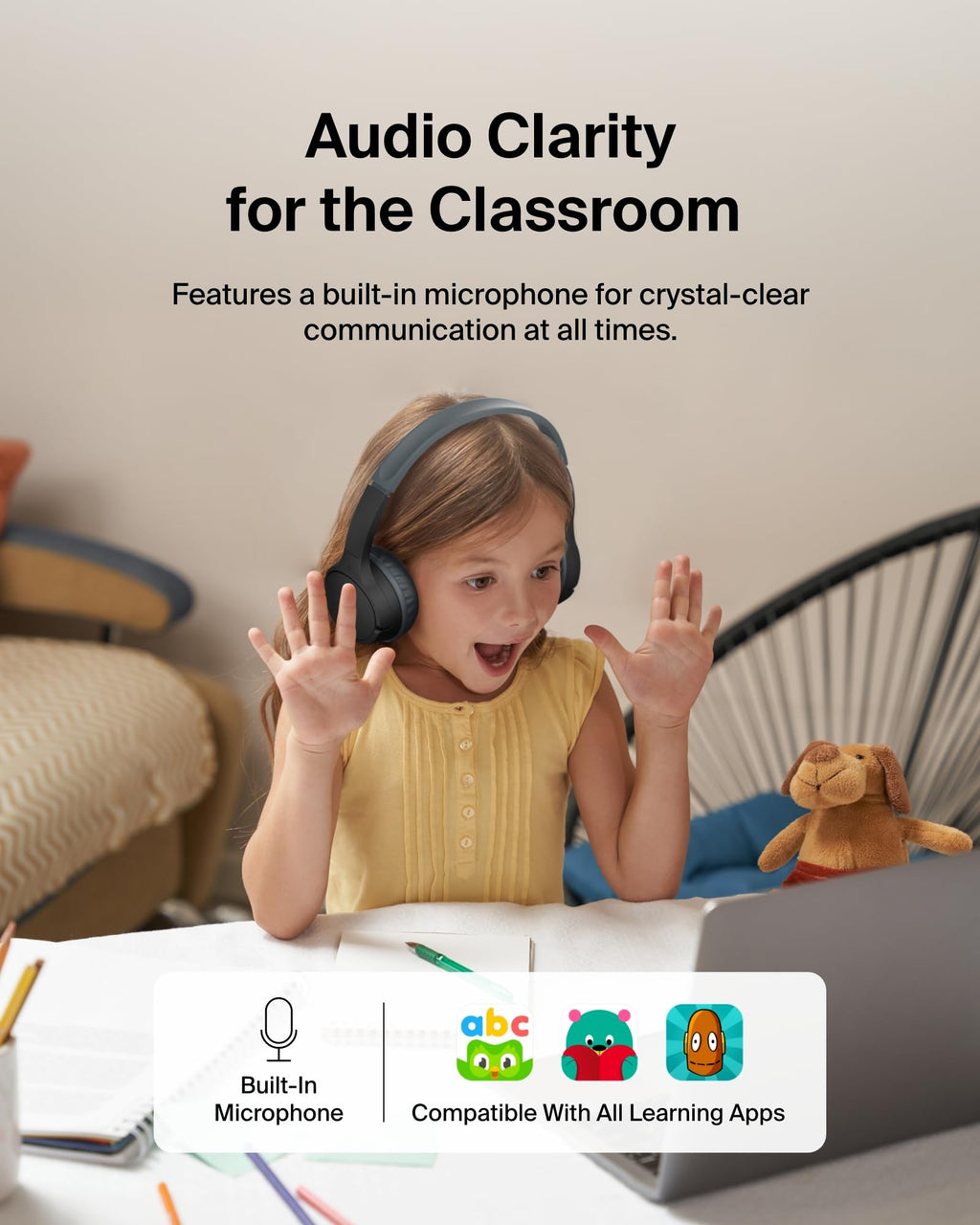 Belkin SoundForm Mini Kids Wireless Headphones with Microphone - Black