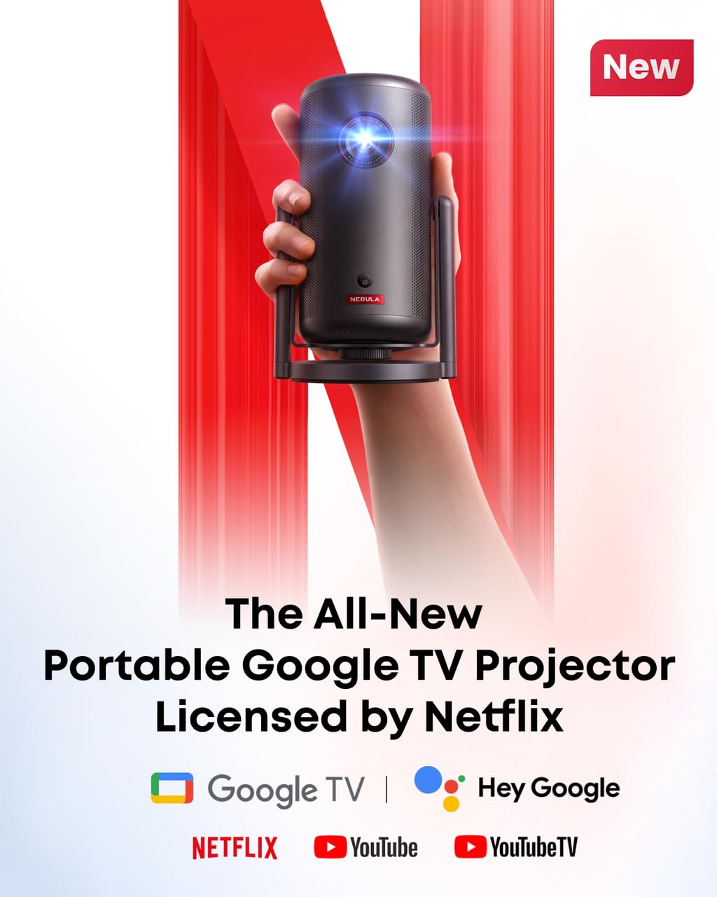 NEBULA Capsule 3 1080p Mini Projector with Stand, Official Google TV & Built-In Netflix, 200 ANSI-Lumen, Dolby Digital, 120-Inch Display, Built-in Battery with 2.5 Hours of Playtime