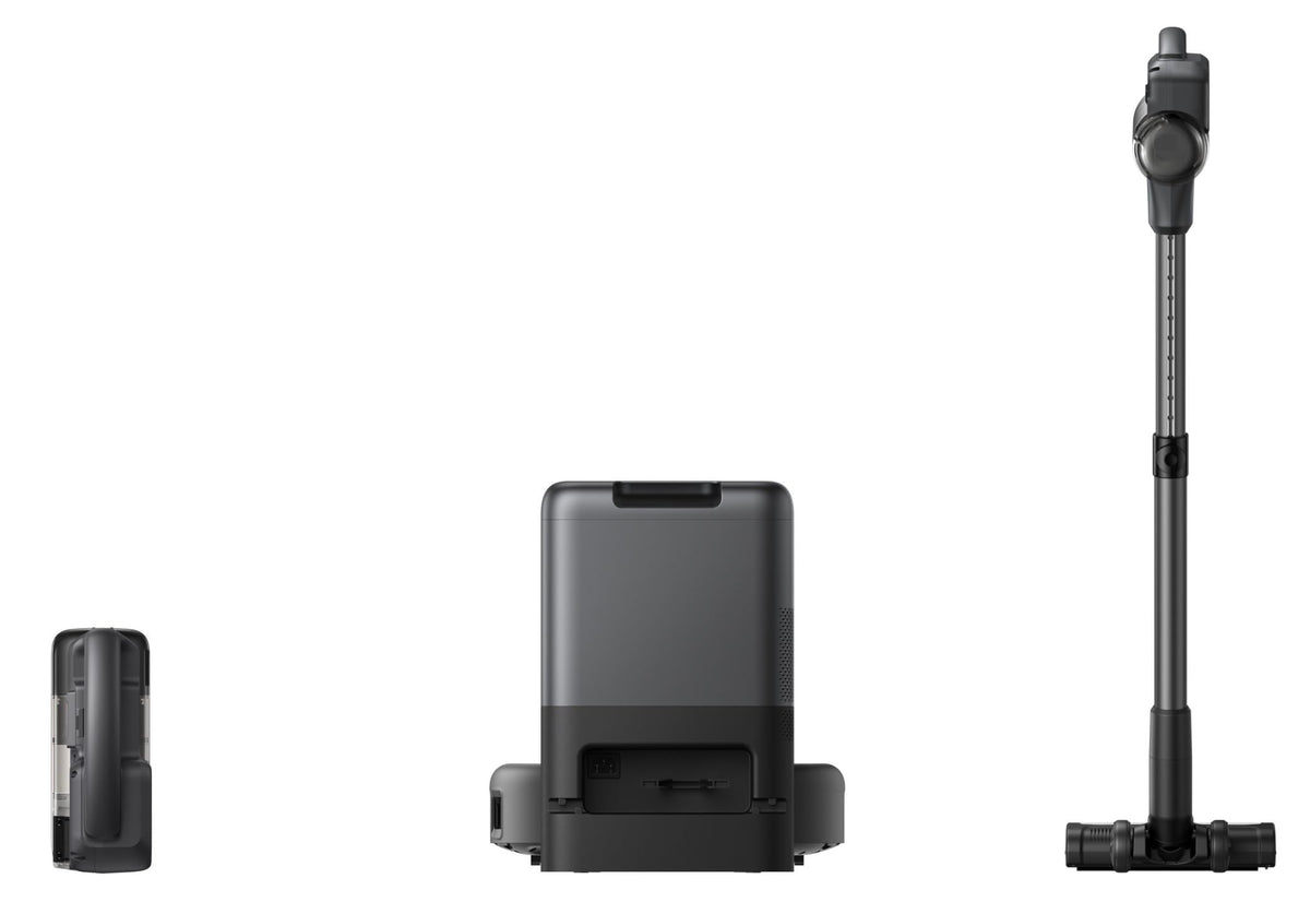 eufy Robot Vacuum Cleaner 3-in-1 E20, Combination Design Stick Vacuum Cleaner, Auto Emptying of All Devices, Max. 30,000Pa, 5-Stage Filter, Quick Charge, Precise Obstacle Detection, Ideal for Carpets