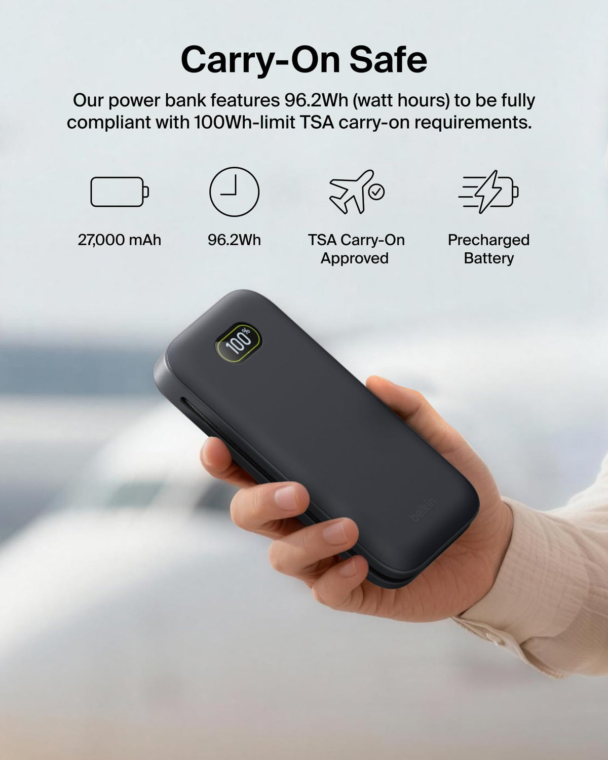 Belkin UltraCharge Pro Power Bank 27000mAh, Portable Charger with Integrated USB C Cable, 240W USB PD - Fast Charging Battery Pack for MacBook Pro, iPhone, iPad, Galaxy, Pixel & More - Charcoal