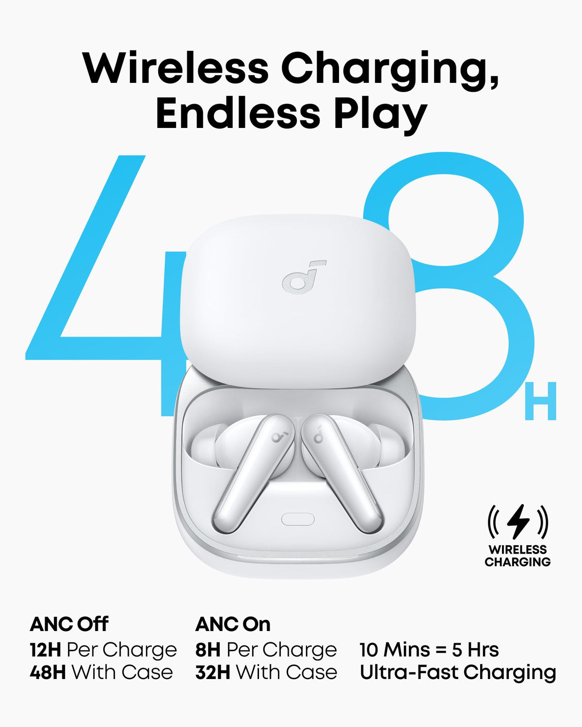 soundcore Liberty 5 by Anker, Noise-Cancelling Wireless Earbuds, 2x Stronger Voice Reduction, Real-Time Adaptive Noise Cancellation,Fast Charging,Dolby Audio, 6 Mic AI Calls (Cloud White)