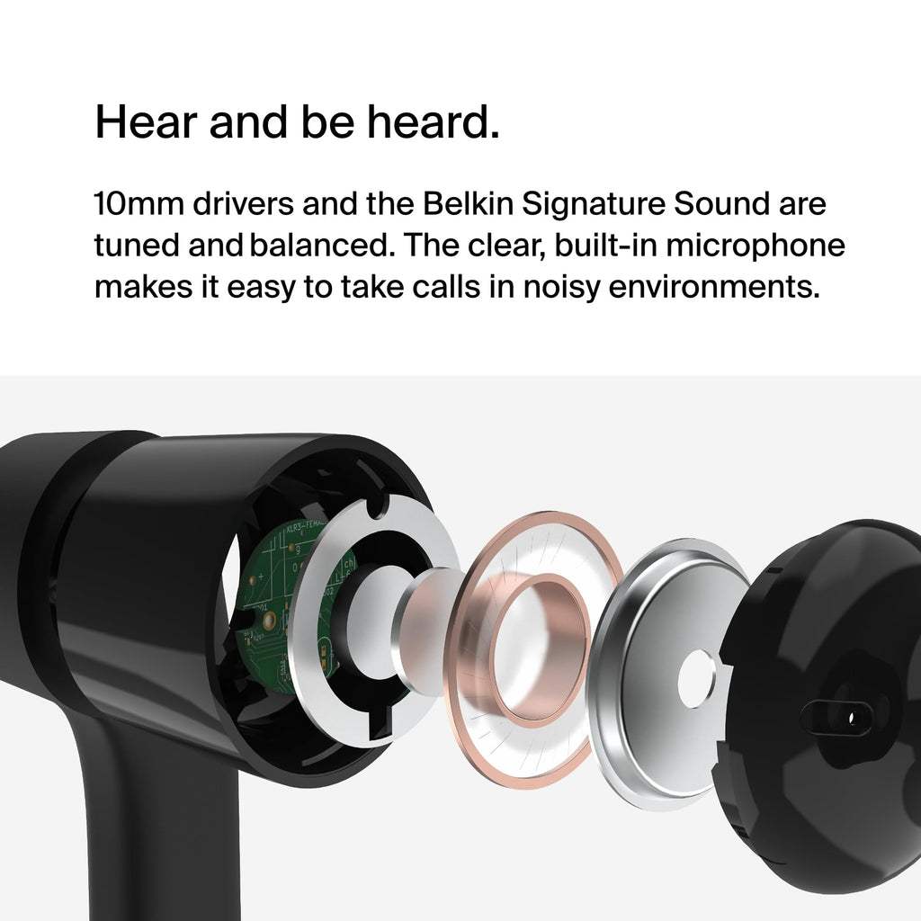 Belkin SoundForm Wired Earbuds with USB-C Connector, In-Ear Earphones w/ Microphone - Headphones for iPhone 15, iPad Mini, Galaxy, Android, and More with USB-C Connector (USB-C Headphones) - Black