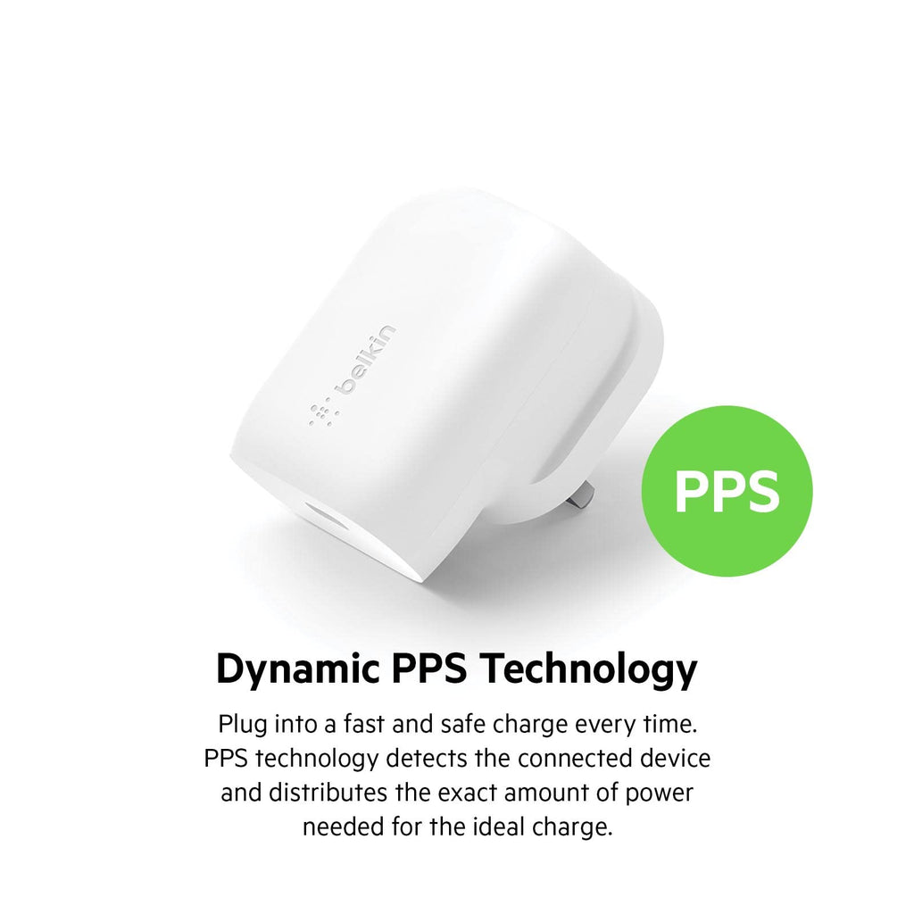 Belkin 30W USB C wall charger with PPS, Power Delivery, USB-IF certified PD 3.0, fast charger plug for iPhone 17, Air, 16, 15, Samsung Galaxy S25, iPad, AirPods, Google Pixel and More