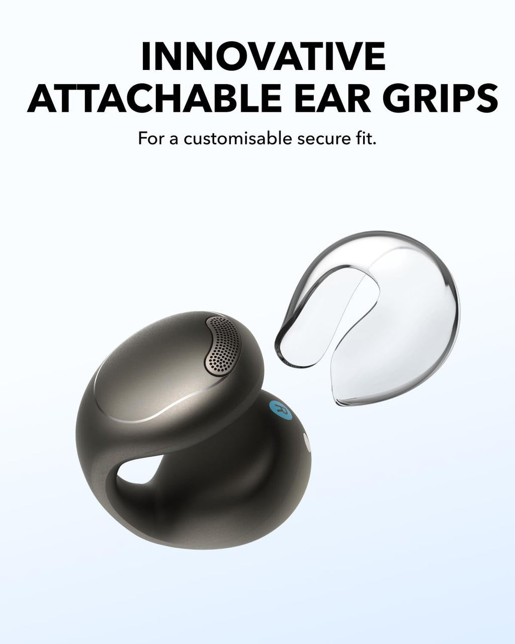 soundcore C40i by Anker, Open-Ear Earbuds, Clip-On Headphones, Flexible Joint Design, Button Controls, Lightweight Comfort, Stable Fit with Attachable Ear Grips, Expansive Drivers for Clear Sound