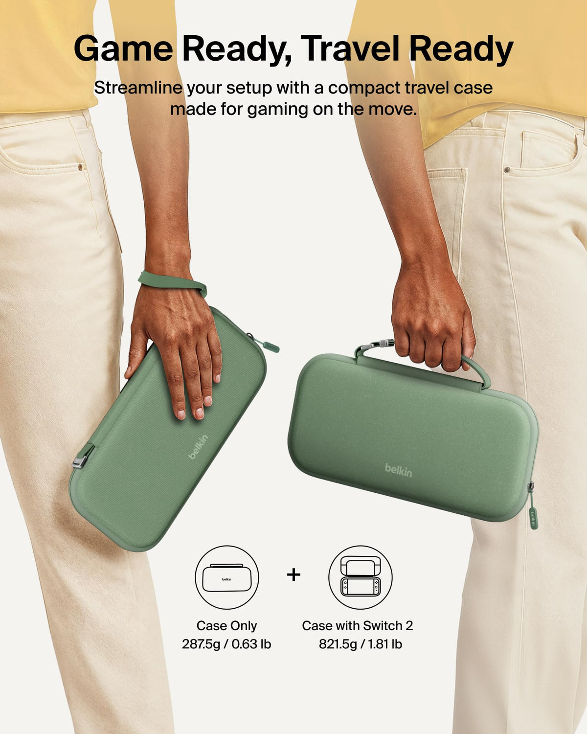 Belkin Gaming Nintendo Switch 2 Case Travel Bag with AirTag Holder - Green