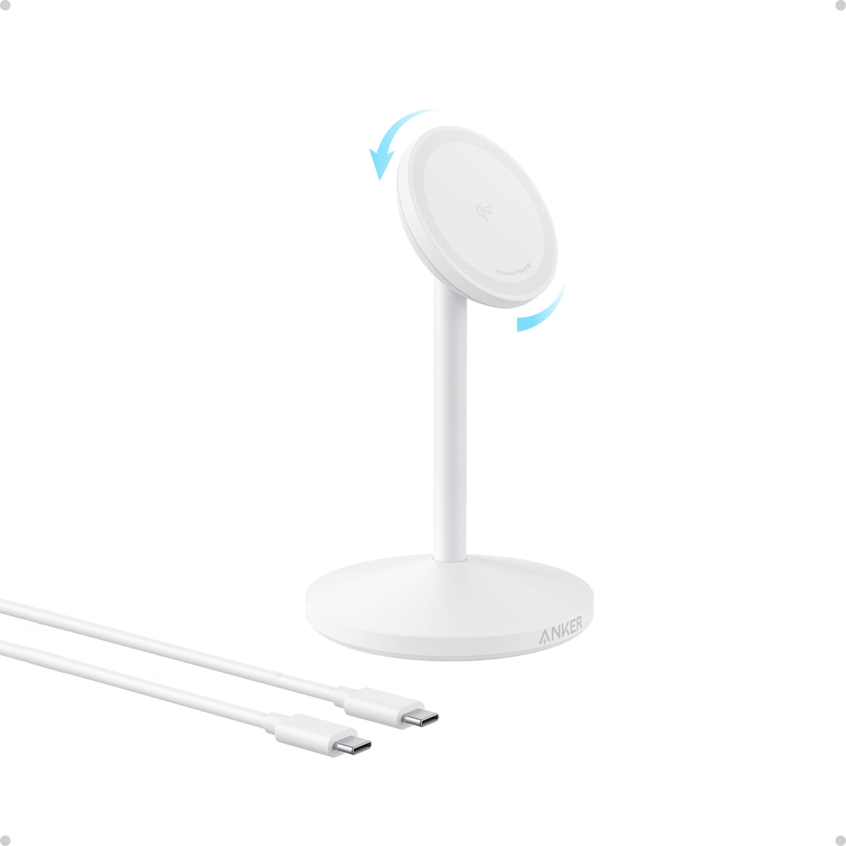 Anker MagGo Wireless Charger, 15W Fast Charging MagSafe Charger Compatible Wireless Charging Stand with USB-C Cable, Qi2 Wireless Charger, For iPhone 16/15/14/13 Series and AirPods (No AC Adapter)