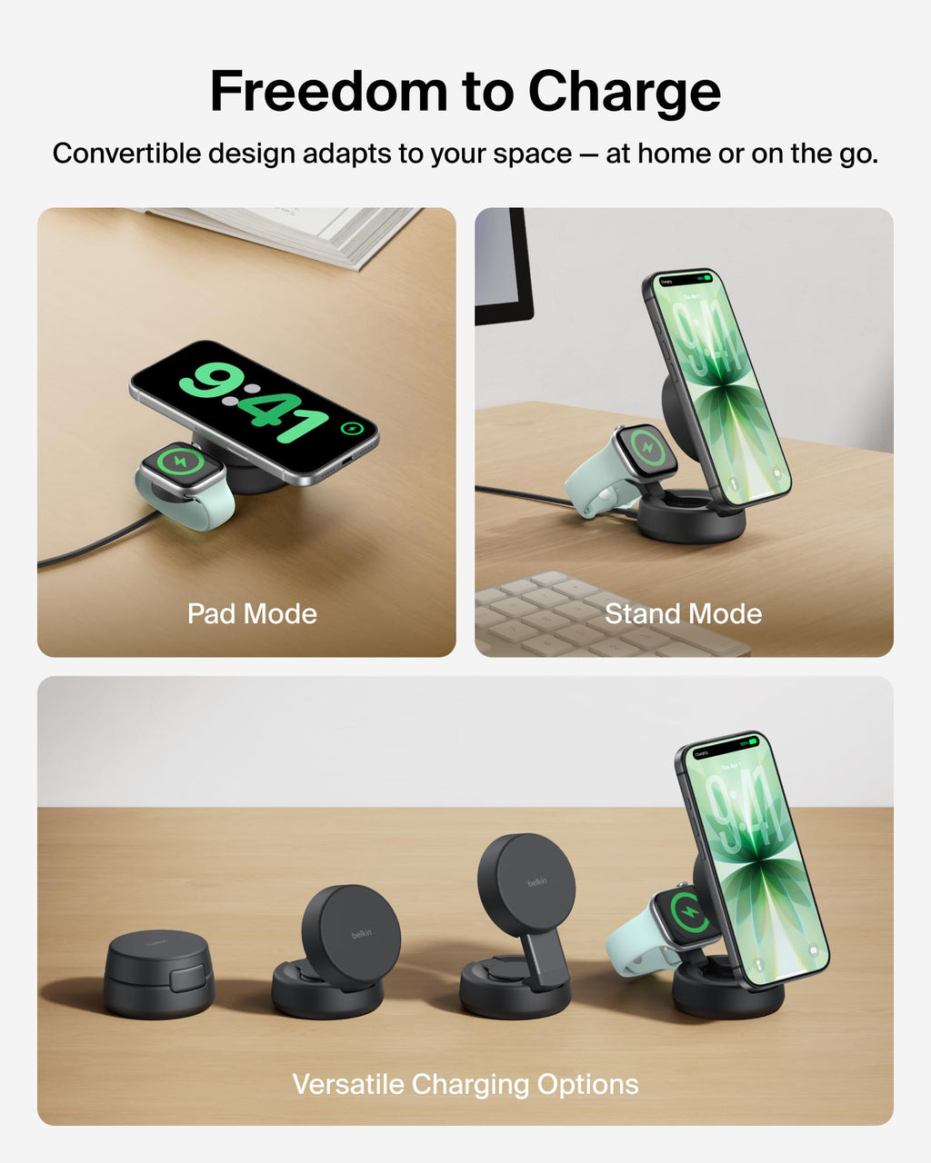 Belkin UltraCharge Pro 2 in 1 Qi2 Wireless Charging Station, 25W - Black