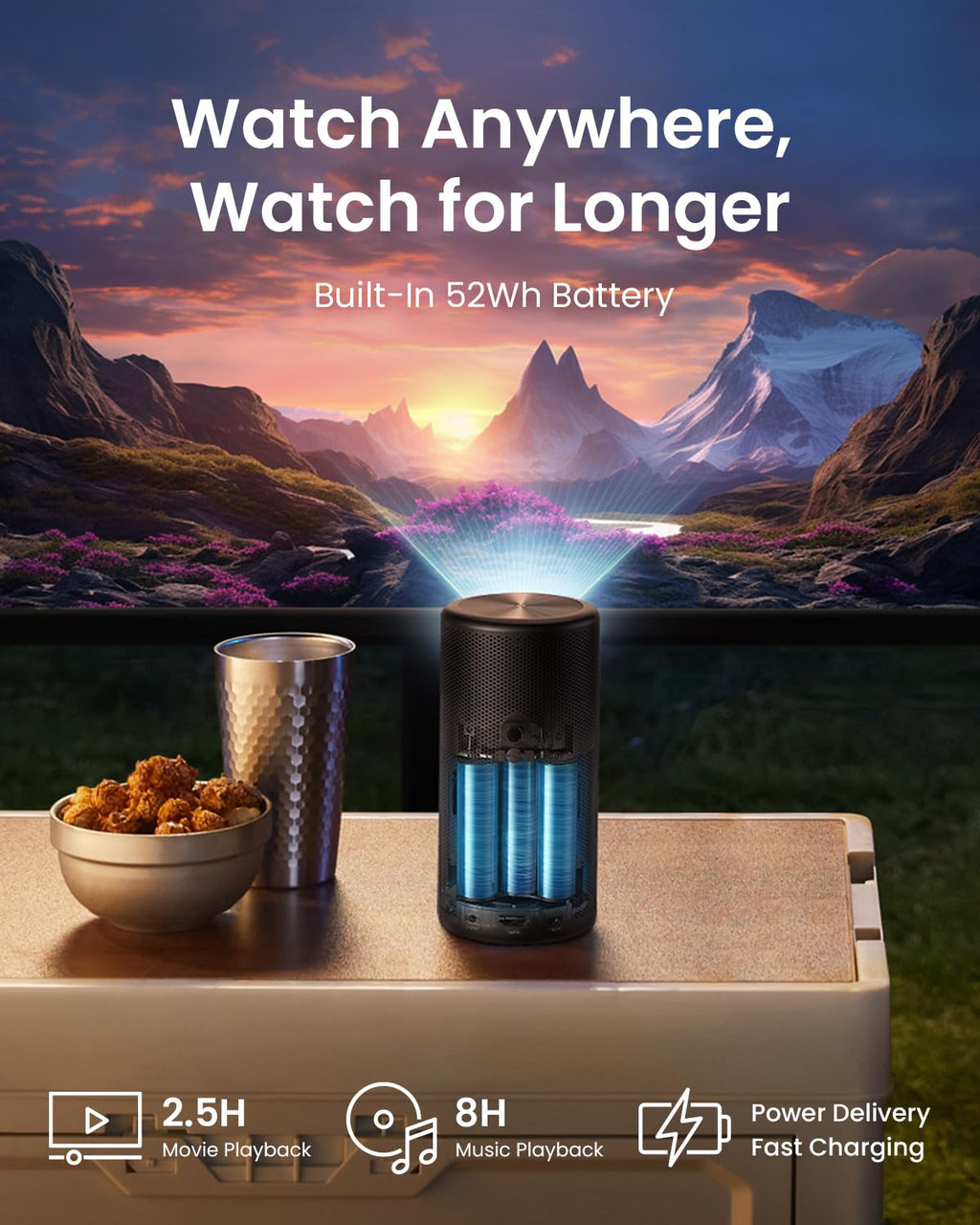 NEBULA Capsule 3 Laser Projector, Upgraded with Google TV and Official Netflix, Mini Smart TV Projector with Wi-Fi, Outdoor Portable Projectors, Dolby Digital, 120-Inch Screen, 2.5H Built-In Battery