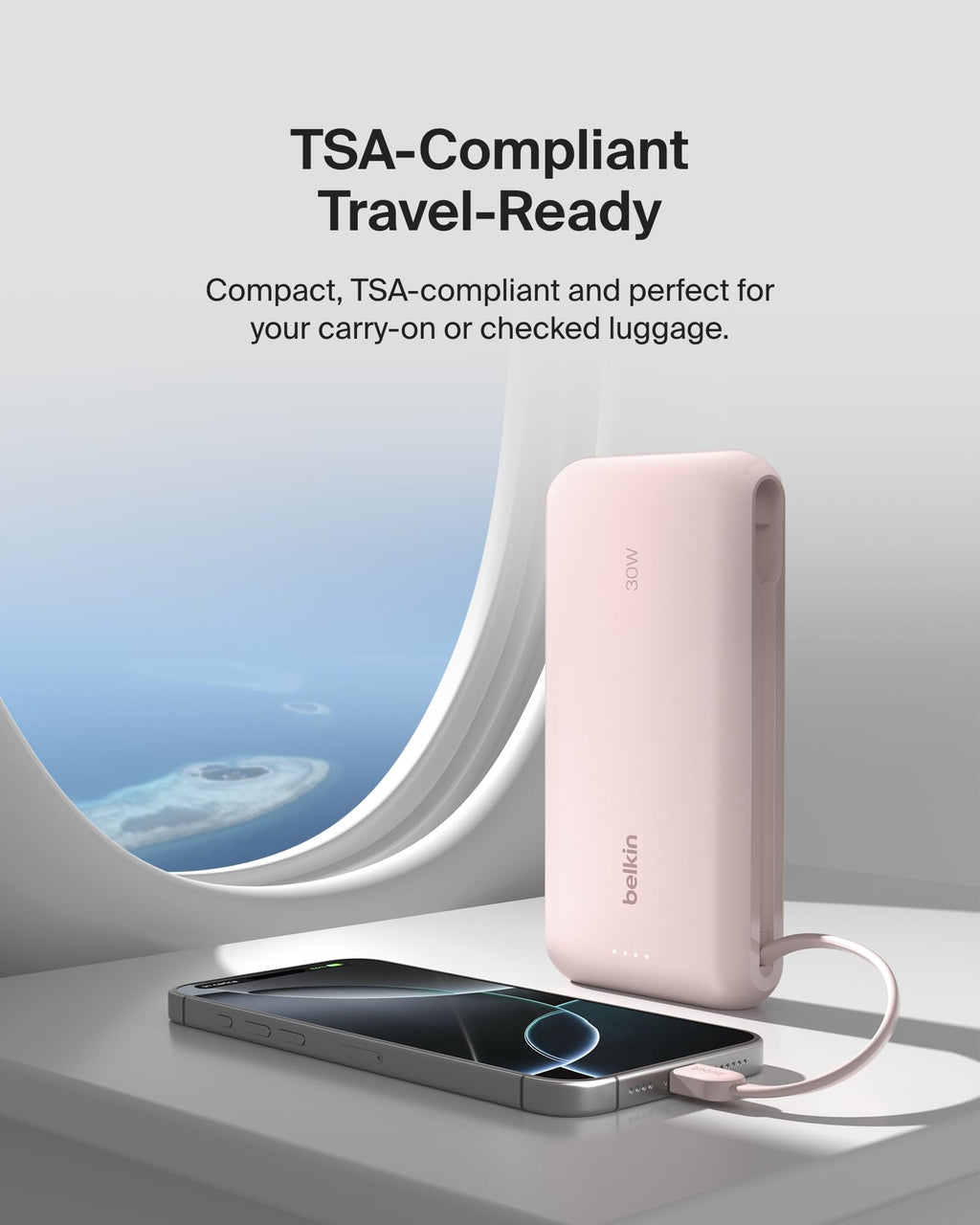 Belkin BoostCharge 20000mAh Power Bank with Integrated USB-C Cable - Pink