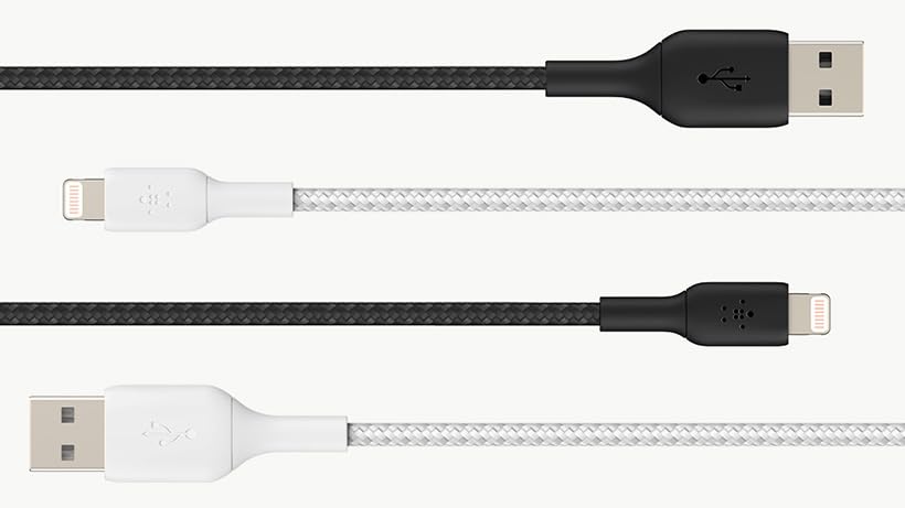Belkin Braided Lightning Cable, Boost Charge Lightning to USB Cable for iPhone, iPad, AirPods, MFi-Certified, White, 0.15m