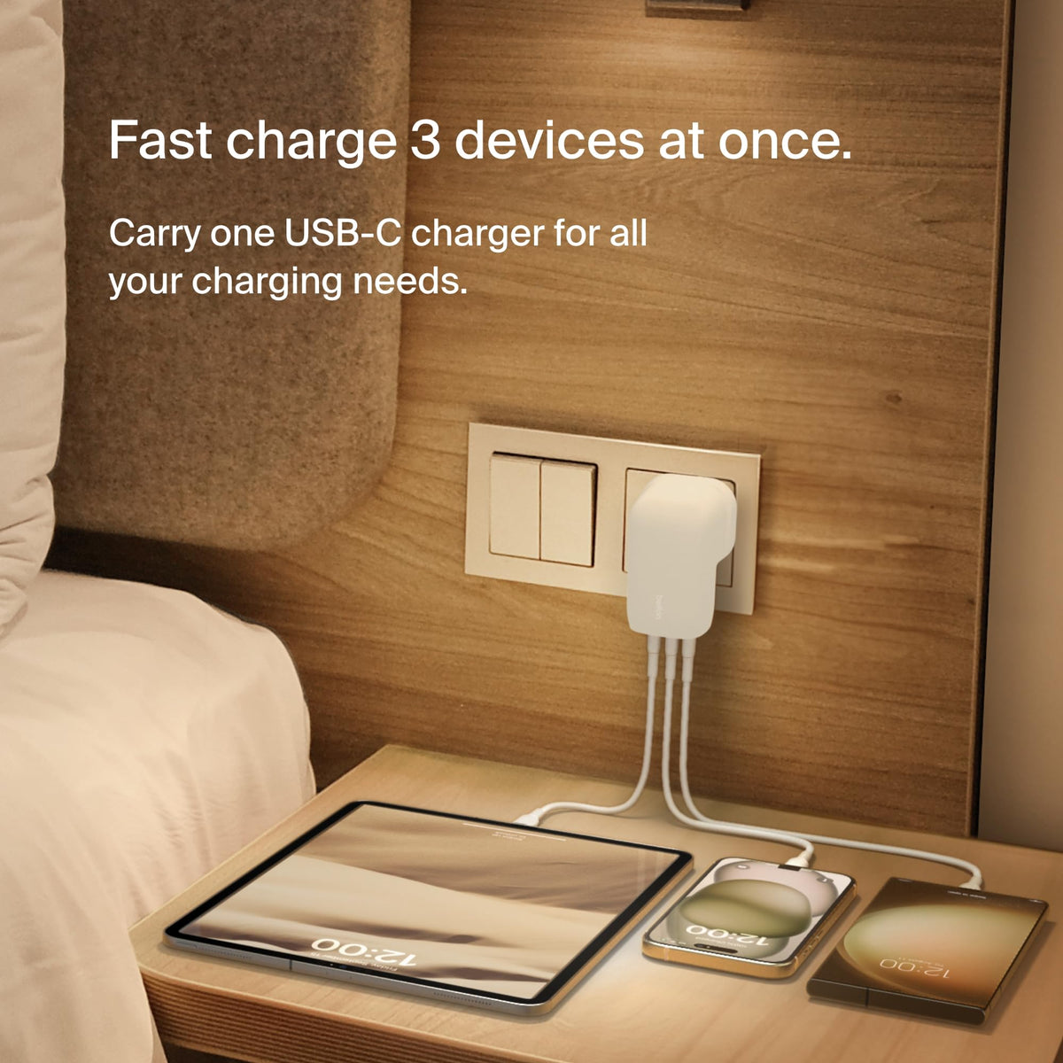 Belkin BoostCharge 3-Port USB-C Wall Charger with PPS 67W, PD 3.1 Enabled Fast Charging - iPhone 17, Air, Samsung Galaxy S25, Pixel 10, iPad, AirPods, Tablet, etc, USB-C to Type C cable included