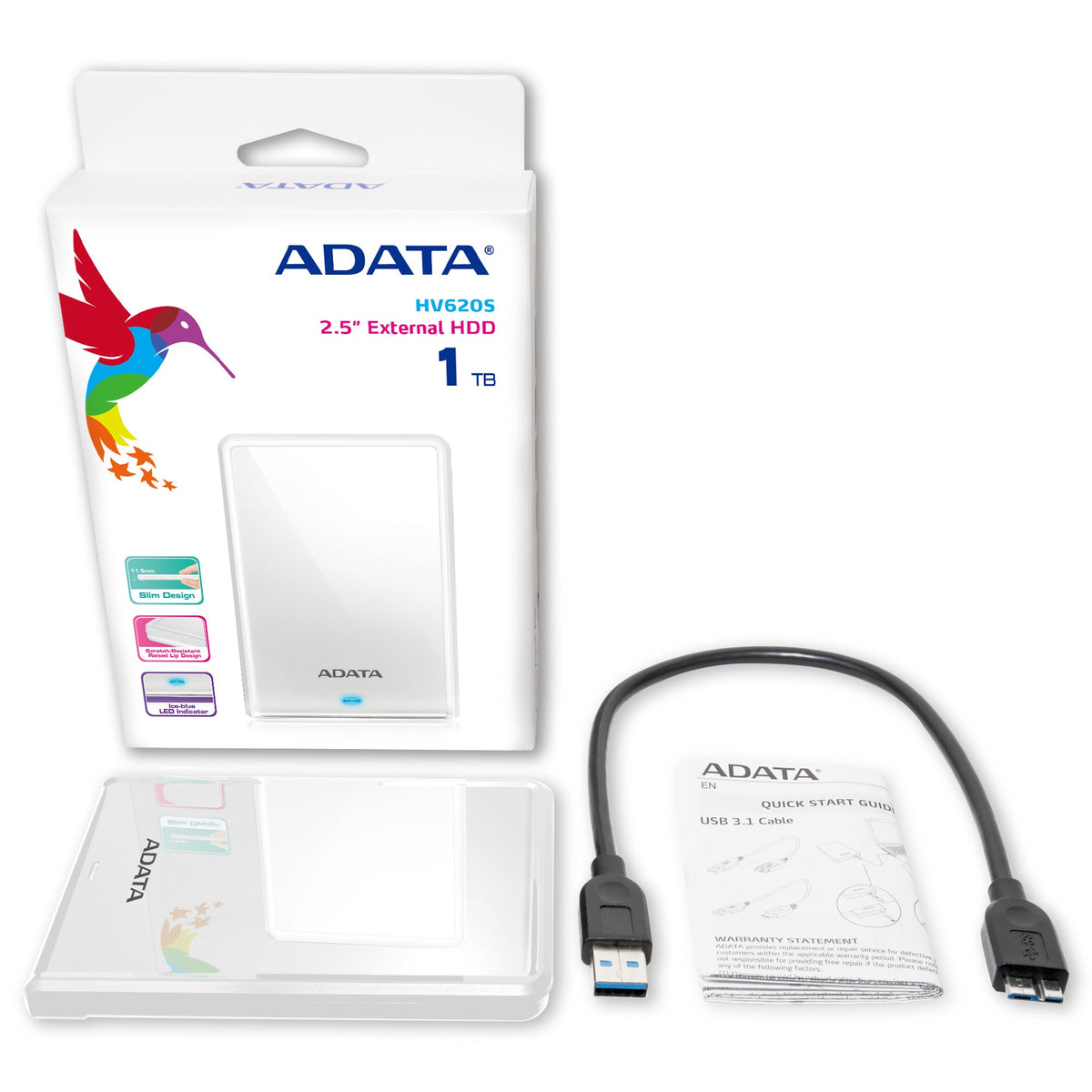 Adata AHV620S-1TU3-CWH HV620S DashDrive External 1TB White - (Storage > External Hard Drives)