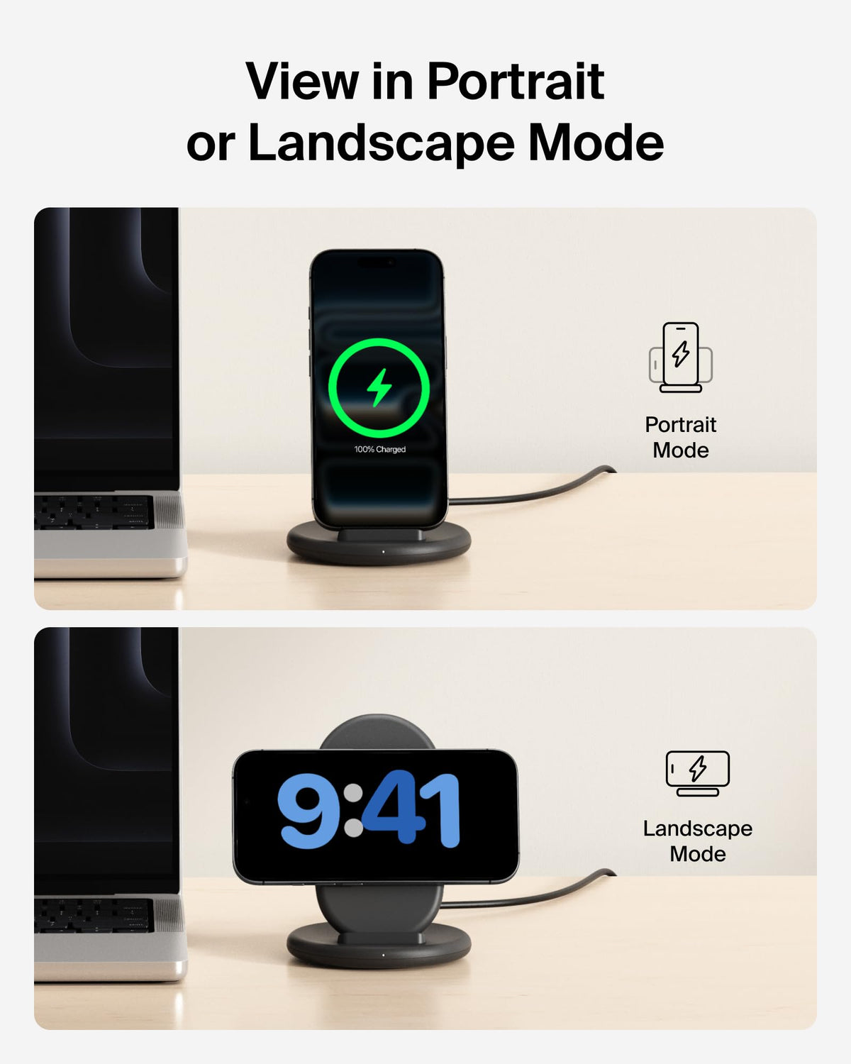 Belkin BoostCharge Wireless Charging Stand, Phone Case Compatible, Wireless Charger for Apple iPhone, Samsung Galaxy, Google Pixel and more, 20W Power Supply and Cable Included - Black