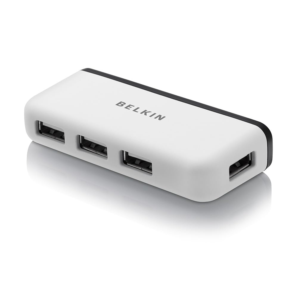 Belkin Portable 4 Port Travel USB Hub, White/Black