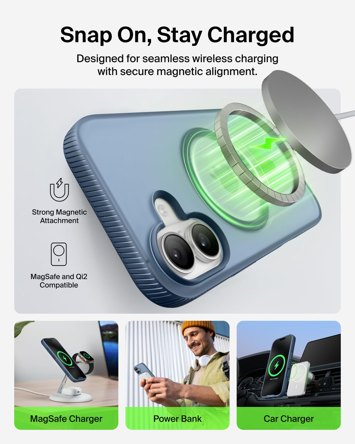 Belkin SheerForce Grip MagSafe Compatible iPhone 17 Case with Slim Design & Anti-Slip Side Lines - Magnetic, Transparent, & Shockproof Protective iPhone Case - Blue