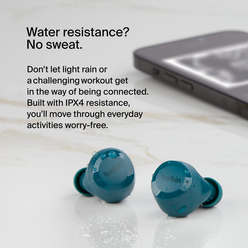 Belkin SoundForm Bolt True Wireless Earbuds, Wireless earphones with up to 28H of battery life and Mono Mode, IPX4 sweat and water resistance, Bluetooth headphones with mic for iPhone, Galaxy and more