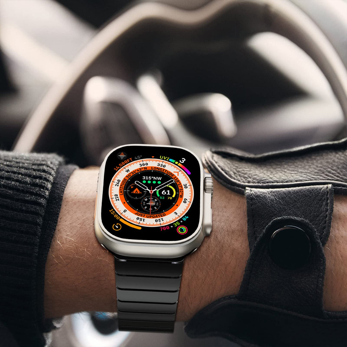 CHANCHY Stainless Steel Band Compatible with Apple Watch Link Bracelet 41mm 40mm 38mm, Metal Strap with Folding Clasp for Apple Watch Series 9 8 7 6 5 4 3 2 1 SE for Men Women (Black, 41mm 40mm 38mm)