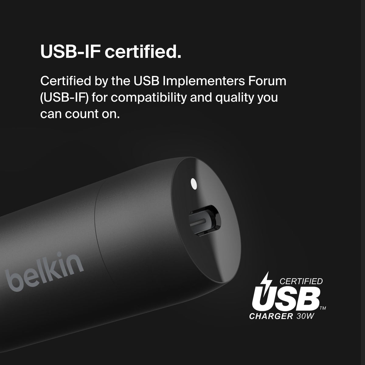 Belkin BoostCharge 30W Fast Car Charger With USB-C Power Delivery Port, Compact Design, Cable Included, Universal Compatibility for iPhone 16, 15, Galaxy S23, Note and More - Black