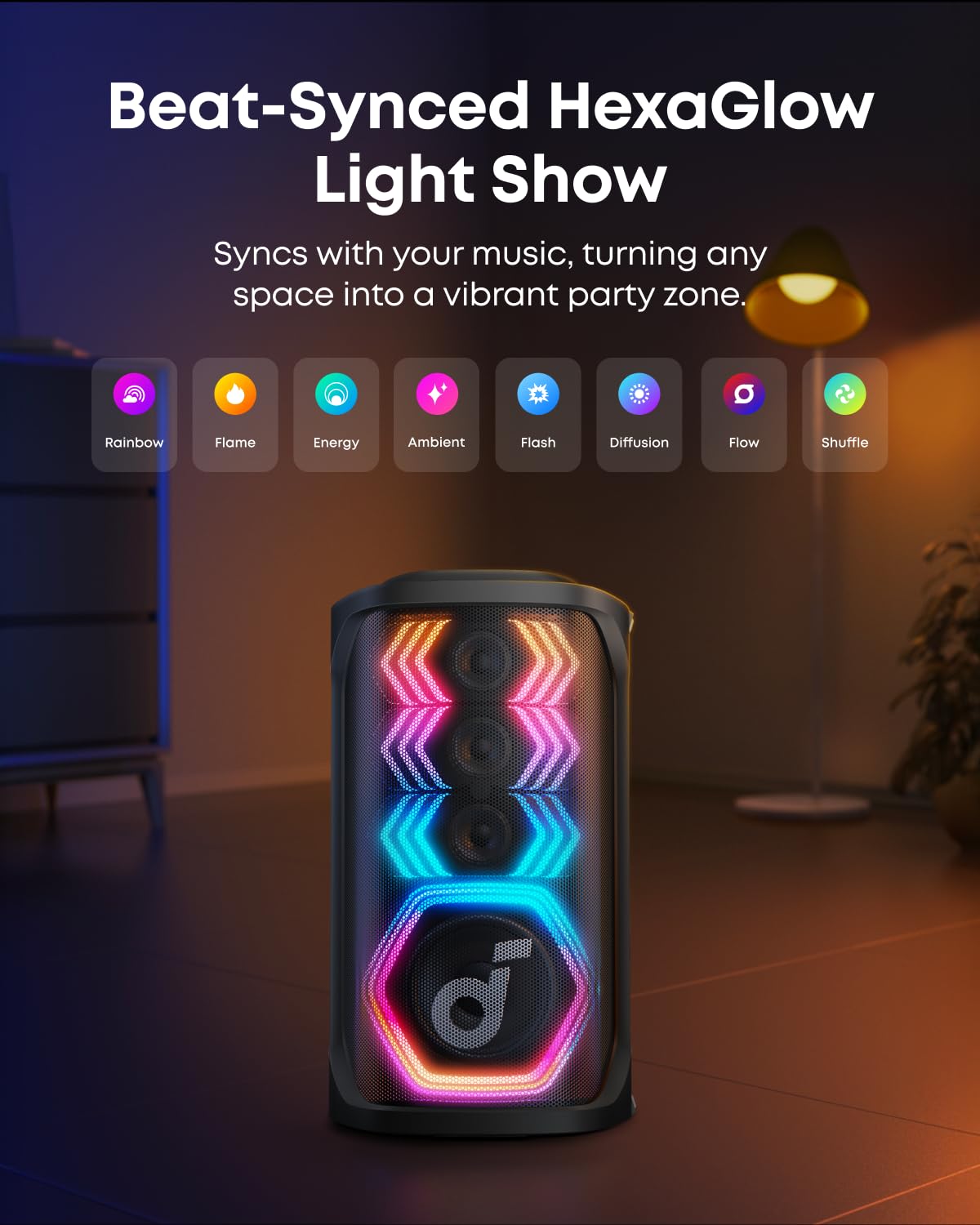 soundcore Rave 3S AI Karaoke Party Speaker (A31A3) with 2 Wireless Microphones, 200W Sound, AI Vocal Removal, Vocal Enhancer, Reverb, Light Show, 12H Playtime, Portable Bluetooth PA System for Party