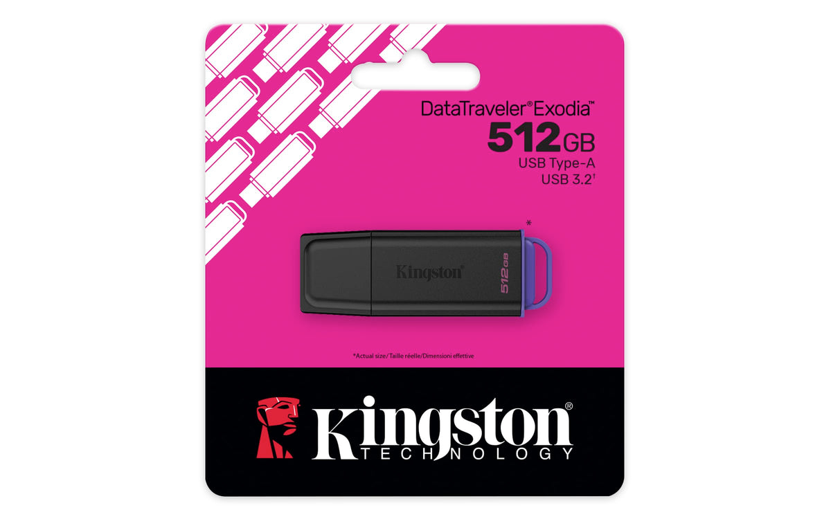 Kingston Datatraveler 512gb Tragbarer USB 3.2 Gen 1 Exodia Schwarz + Purple, 512 Gb, USB TyP-A, 3.2 Gen 1 (3.1 Gen 1), Kappe, 9.36 G, Schwarz, Purple
