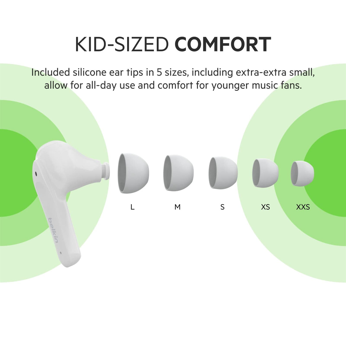 Belkin SOUNDFORM Nano, True Wireless Earbuds for Kids, 85dB Limit for Ear Protection, Online Learning, School, IPX5 Certified, 24 H Play Time for iPhone, iPad, Kindle, Pixel and More – White