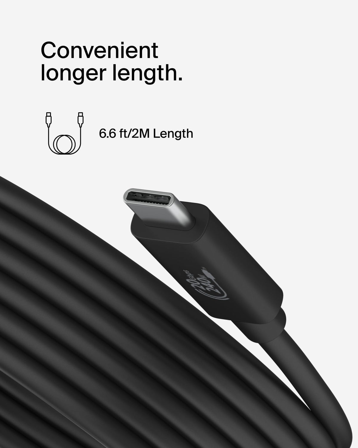 Belkin Connect USB4 Cable (6.6ft), USB-C to USB-C w/ 240W Power Delivery + 20Gbps - USB4 Compliant, Compatible with MacBook, Windows, Chromebook & More