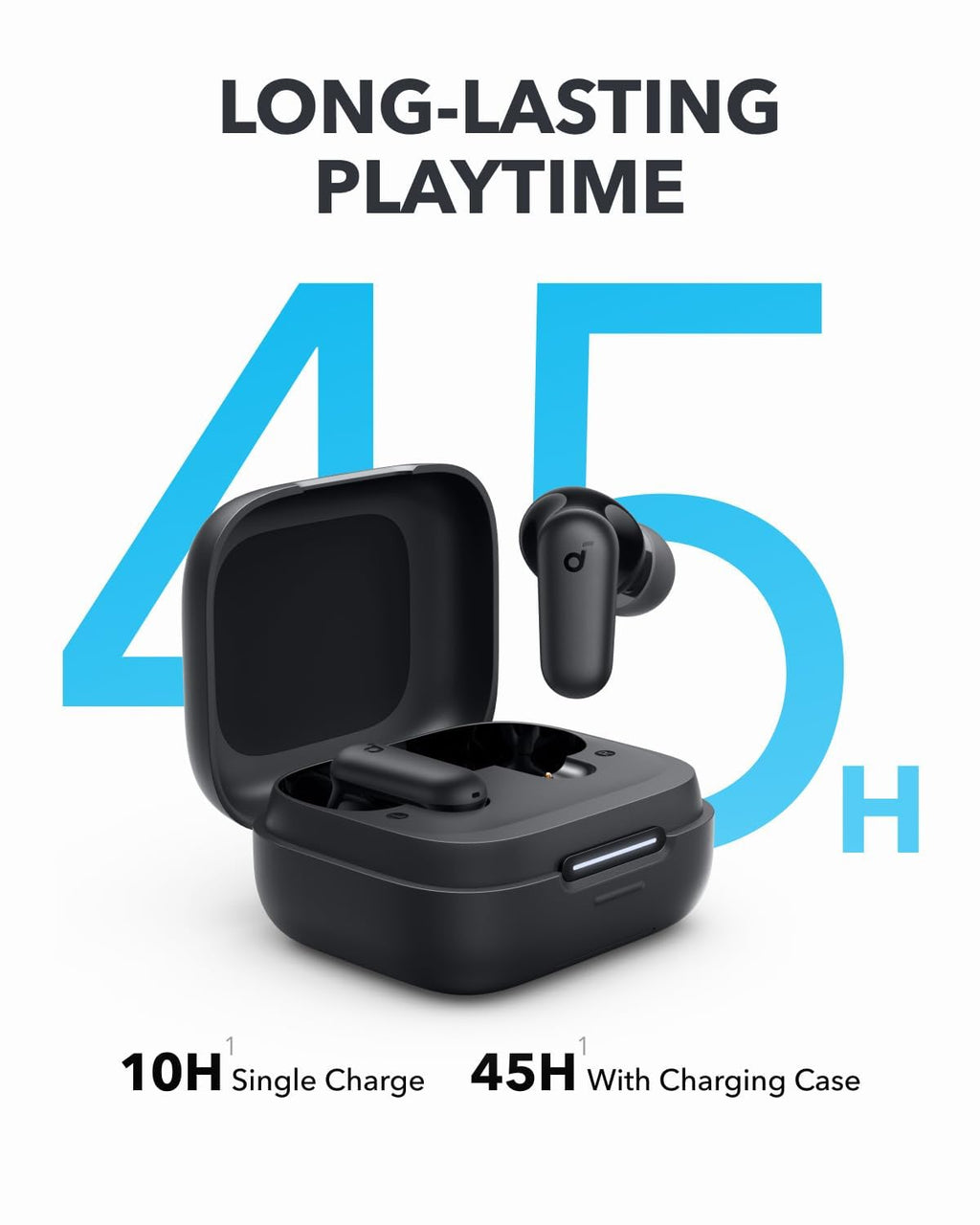 Soundcore by Anker R50i NC Wireless Bluetooth Earphones, Powerful and Smart Noise Cancelling, Powerful Bass, 45 Hours Playtime, 2-in-1 Case and Phone Stand, IP54, Bluetooth 5.4, Black