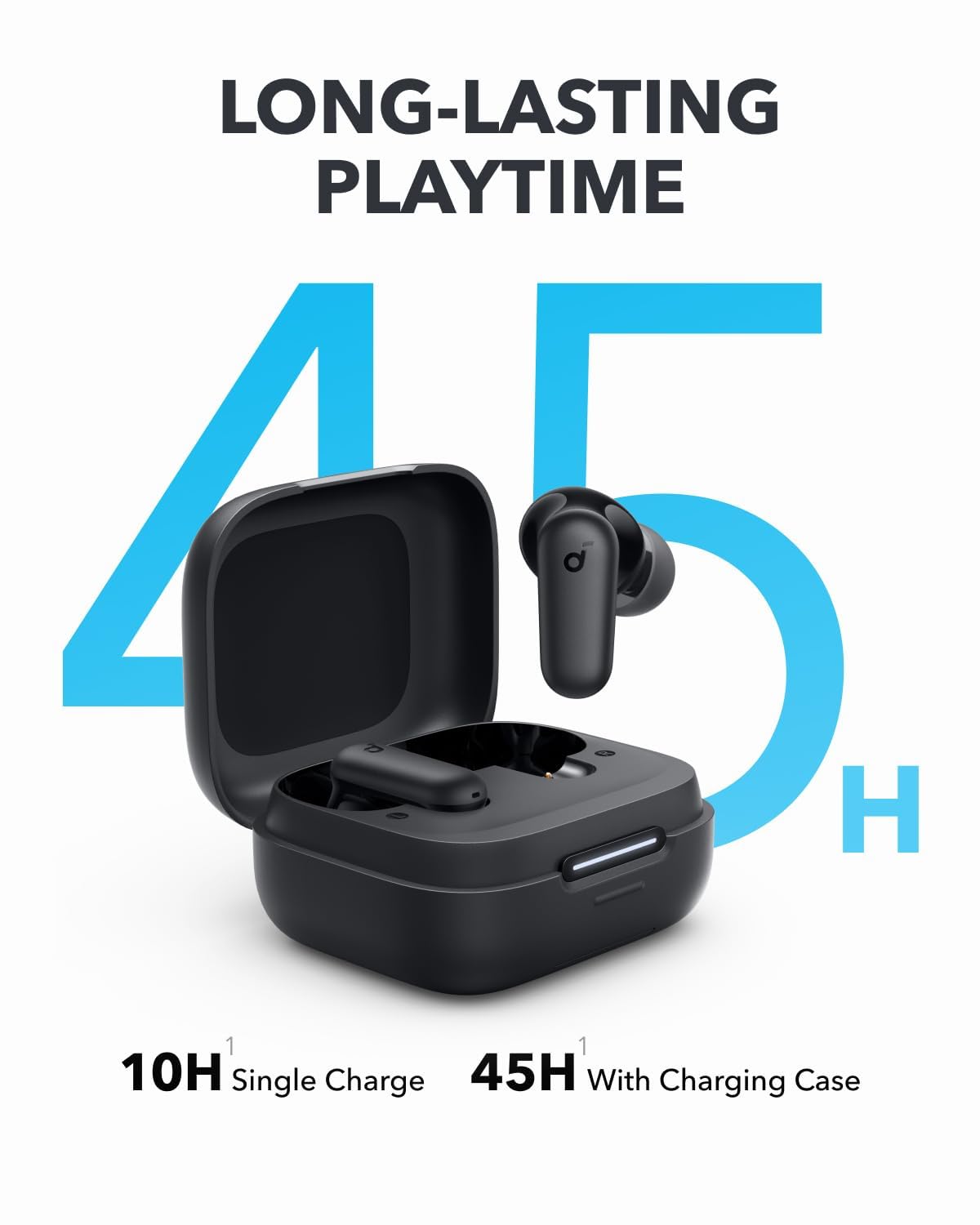 Soundcore by Anker R50i NC Wireless Bluetooth Earphones, Powerful and Smart Noise Cancelling, Powerful Bass, 45 Hours Playtime, 2-in-1 Case and Phone Stand, IP54, Bluetooth 5.4, Black
