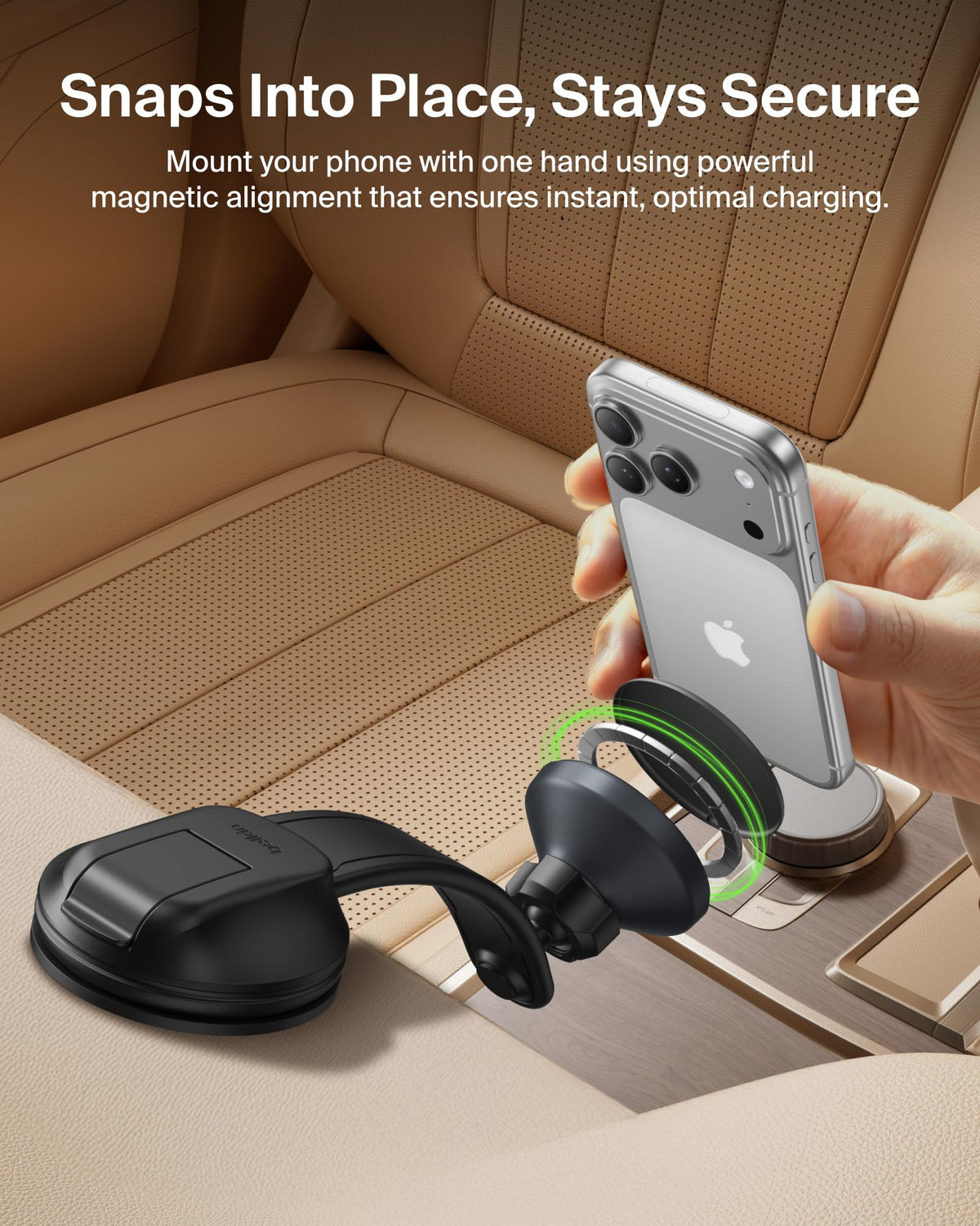 Belkin Wireless Car Charger, Magnetic Car Vent Mount & Dash Mount with USB C Cable, MagSafe Compatible Fast Charging for iPhone 17, Galaxy S25, Pixelsnap, & More - Qi2 Travel Car Accessories - Black