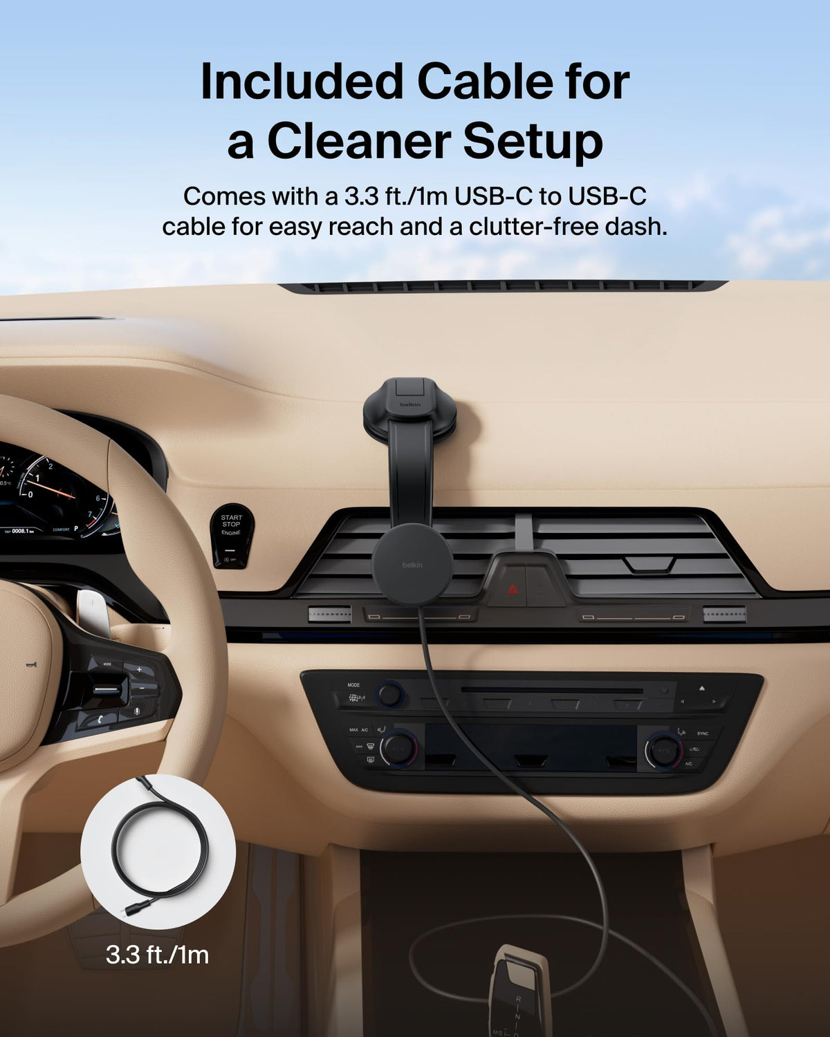 Belkin Wireless Car Charger, Magnetic Car Vent Mount & Dash Mount with USB C Cable, MagSafe Compatible Fast Charging for iPhone 17, Galaxy S25, Pixelsnap, & More - Qi2 Travel Car Accessories - Black