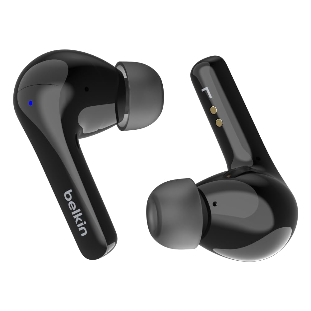 Belkin SoundForm Motion True Wireless Earbuds with Wireless Charging Case & Dual Microphone - IPX5 Water Resistant, Bluetooth Headphones for iPhone 16 & Galaxy 25 - Black