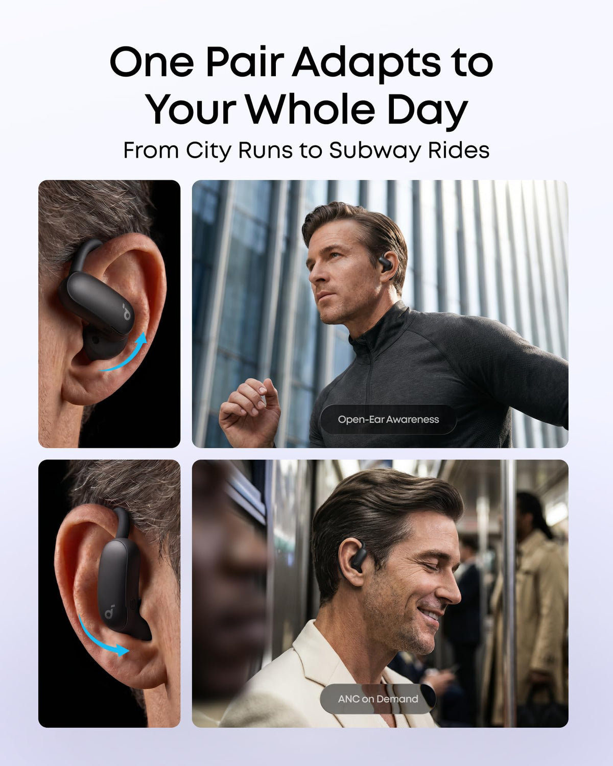 soundcore AeroFit 2 Pro by Anker, 2-in-1 Hybrid Earbuds with Awareness Mode and Focus Mode, Bluetooth 6.1, Hi-Res, LDAC, Spatial Audio, Al Clear Phone Calls, IP55, 34H Total Playtime