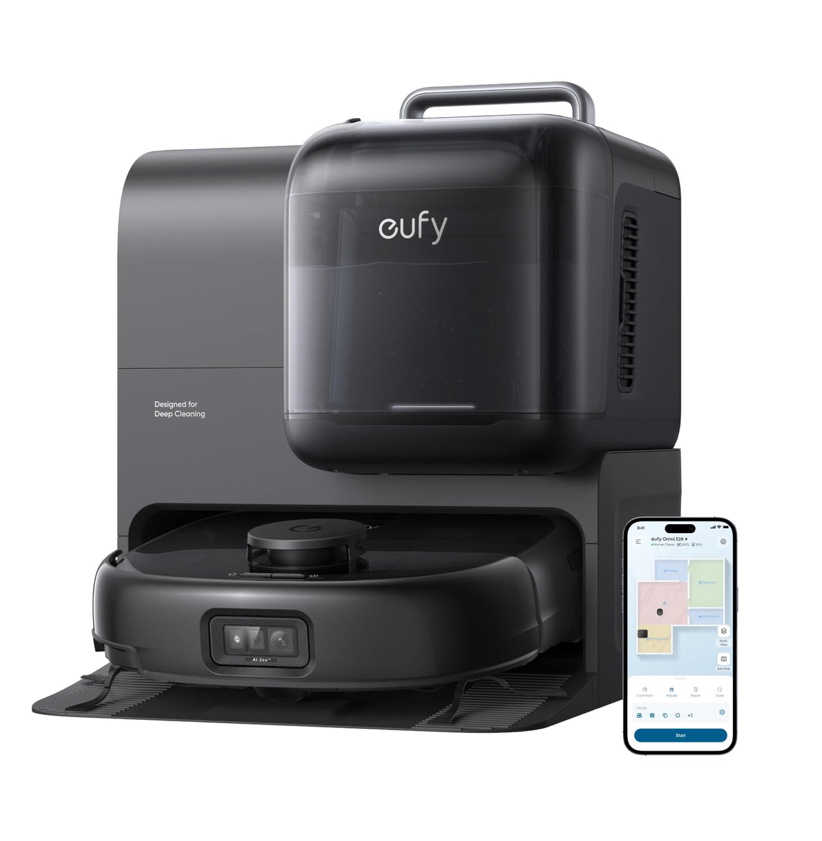 eufy E28 Omni Robot Vacuum Cleaner with Mop, HydroJet System, Portable Deep Cleaner for Carpet, Spot Cleaner, 20,000 Pa Turbo Suction, Zero Tangling, Corner-to-Edge Deep Cleaning, All-In-One Station