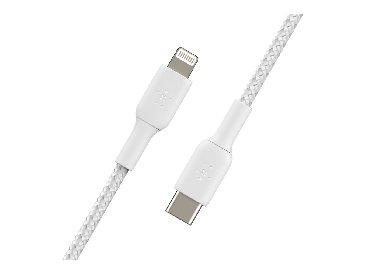 Belkin Braided USB-C to Lightning Cable (iPhone Fast Charging Cable for iPhone 14, 13, 12 or earlier) Boost Charge MFi-Certified iPhone USB-C Cable, White, 1 m