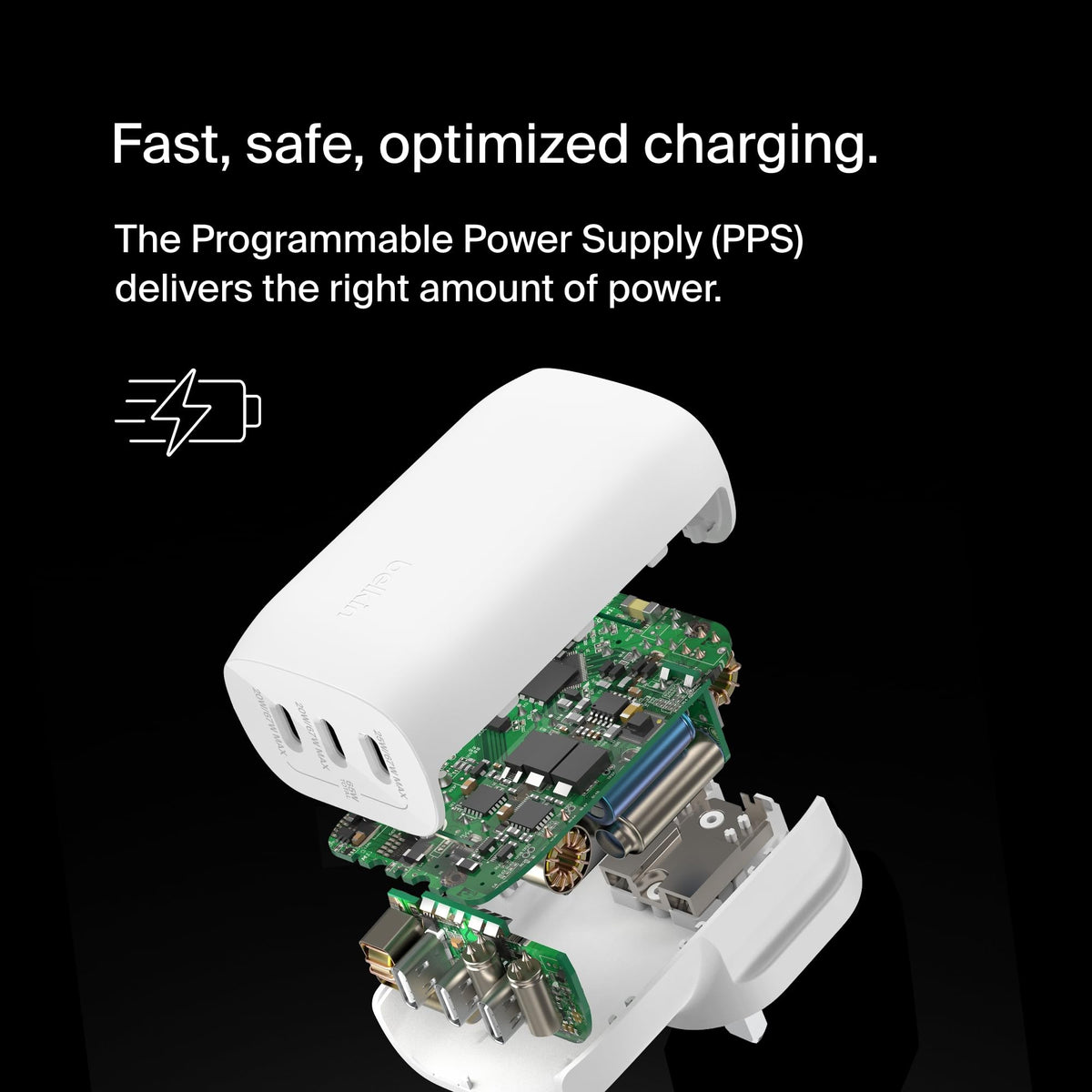Belkin BoostCharge 3-Port USB-C Wall Charger with PPS 67W, PD 3.1 Enabled Fast Charging - iPhone 17, Air, Samsung Galaxy S25, Pixel 10, iPad, AirPods, Tablet, etc, USB-C to Type C cable included