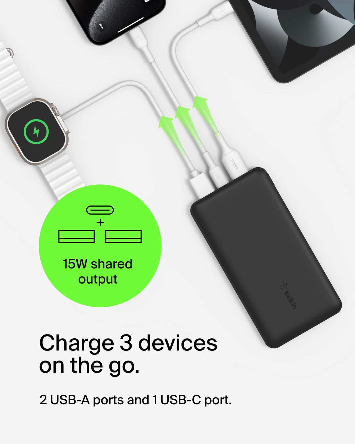 Belkin Portable Charger, 5-in-1 Power Bundle with 10000 mAh Power Bank, 2-25W USB-C Charging Block, EU/UK Plug, 60W USB-C Cable, and Travel Pouch – Fast Charging for Multiple Devices, Compact Design