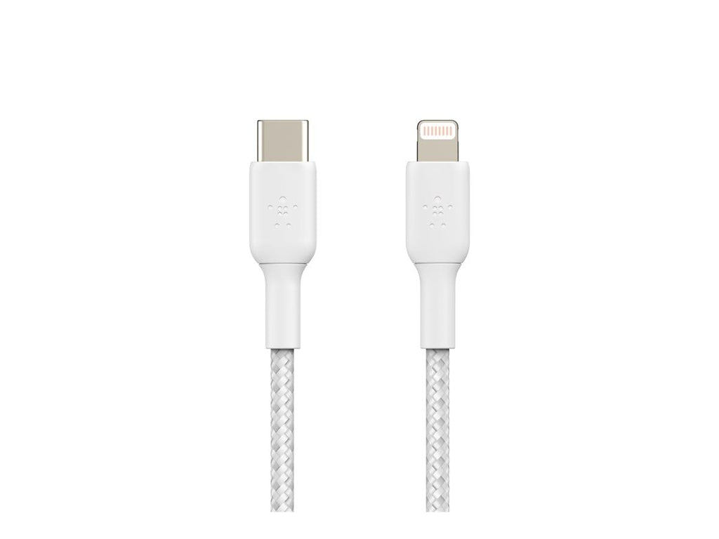 Belkin Braided USB-C to Lightning Cable (iPhone Fast Charging Cable for iPhone 14, 13, 12 or earlier) Boost Charge MFi-Certified iPhone USB-C Cable, White, 1 m