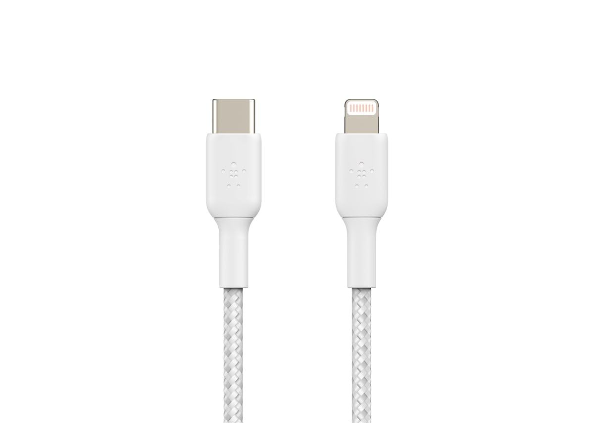 Belkin Braided USB-C to Lightning Cable (iPhone Fast Charging Cable for iPhone 14, 13, 12 or earlier) Boost Charge MFi-Certified iPhone USB-C Cable, White, 1 m