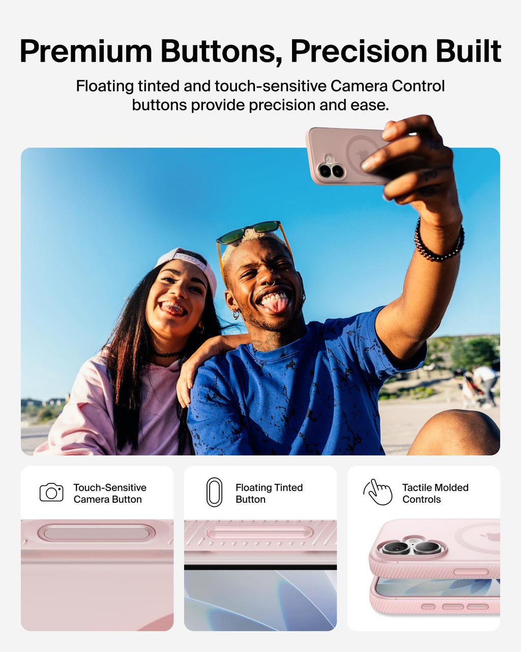 Belkin SheerForce Grip MagSafe Compatible iPhone 17 Case with Slim Design & Anti-Slip Side Lines - Magnetic, Transparent, & Shockproof Protective iPhone Case - Pink