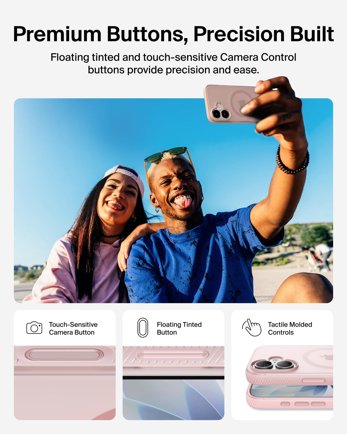 Belkin SheerForce Grip MagSafe Compatible iPhone 17 Case with Slim Design & Anti-Slip Side Lines - Magnetic, Transparent, & Shockproof Protective iPhone Case - Pink