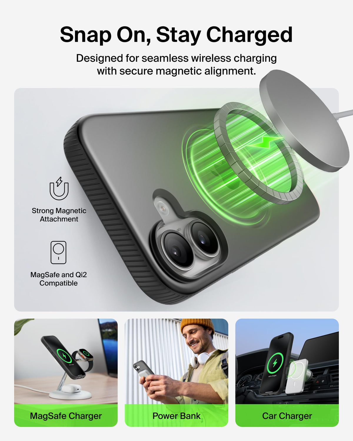 Belkin SheerForce Grip MagSafe Compatible iPhone 17 Case with Slim Design & Anti-Slip Side Lines - Magnetic, Transparent, & Shockproof Protective iPhone Case - Black
