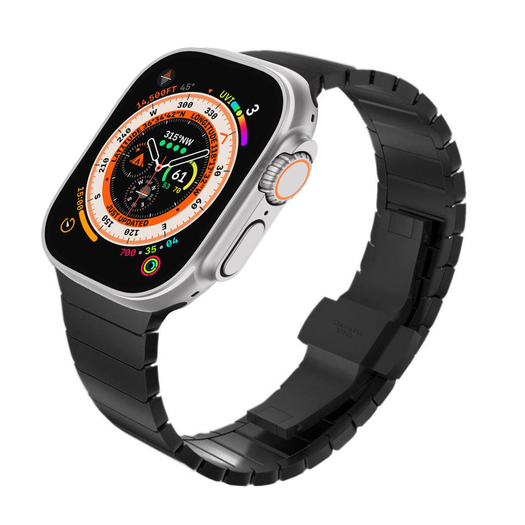 CHANCHY Stainless Steel Band Compatible with Apple Watch Link Bracelet 41mm 40mm 38mm, Metal Strap with Folding Clasp for Apple Watch Series 9 8 7 6 5 4 3 2 1 SE for Men Women (Black, 41mm 40mm 38mm)